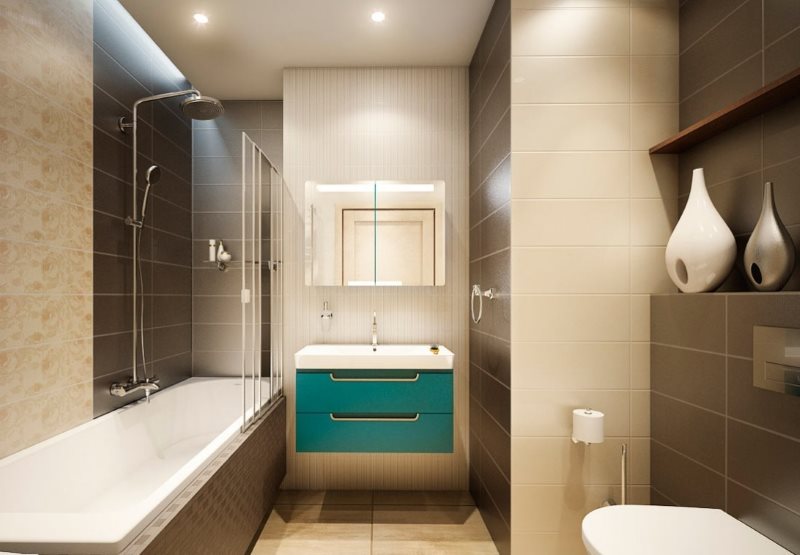 Gạch nâu trong nội thất phòng tắm kết hợp