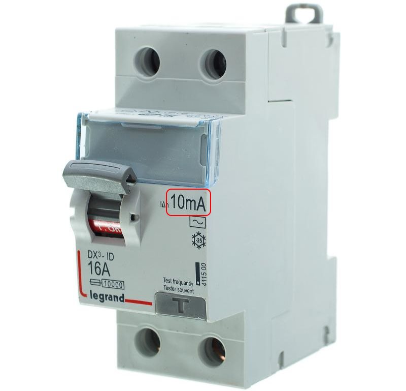 Disjoncteur différentiel monophasé avec un courant de fuite de 10 mA