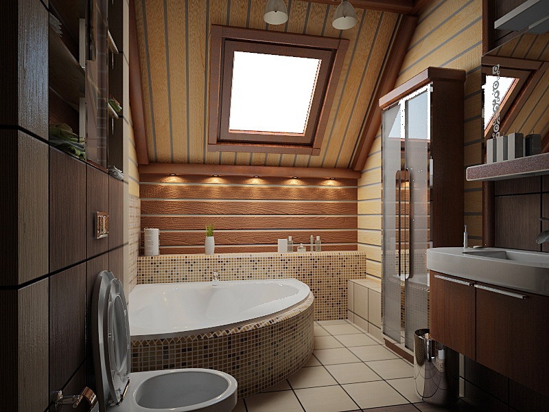 Design of a small bathroom with one in the ceiling