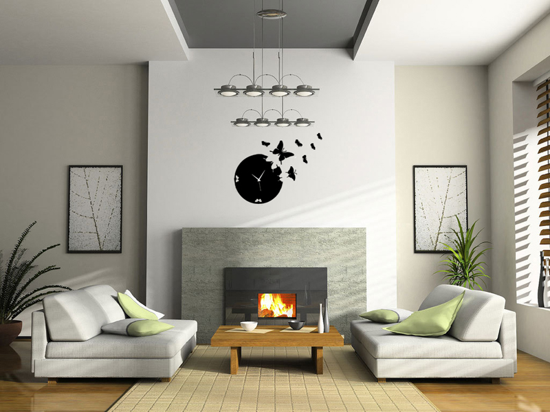 Ruang tamu dapur dapur dengan perapian