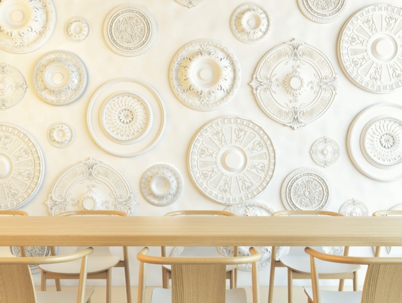 pereți în bucătărie cu prize de polistiren