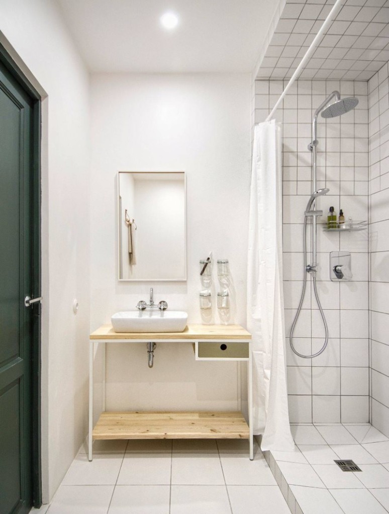 Bright bathroom with shower without toilet
