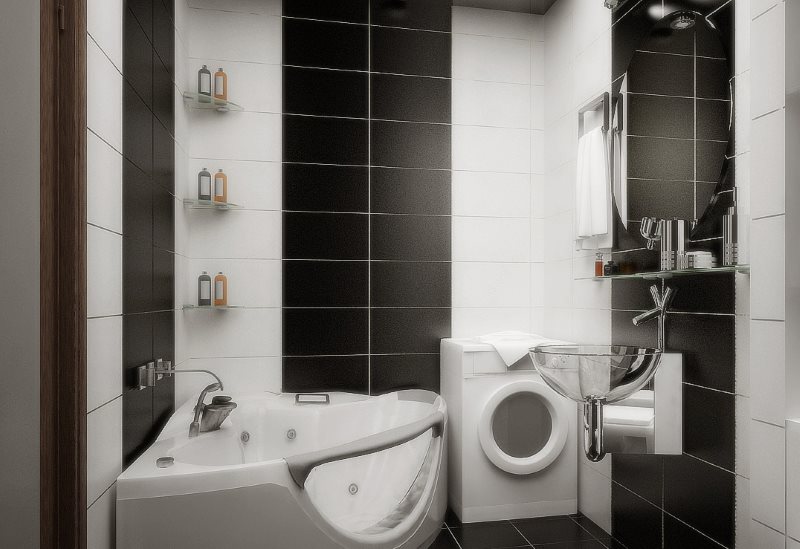 Stripes of black tiles on a small bathroom wall