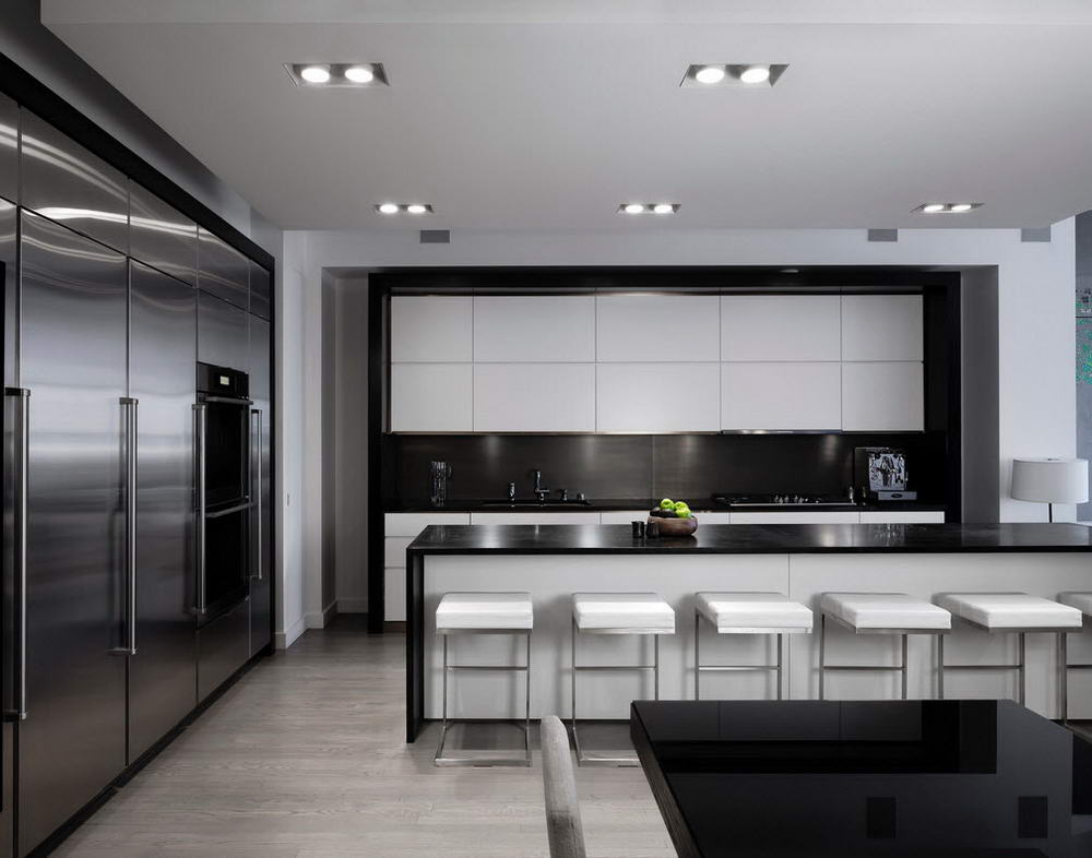 High-tech kitchen-dining room interior