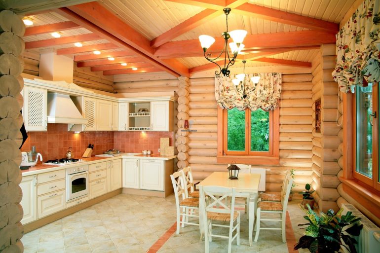 kitchen in a wooden house