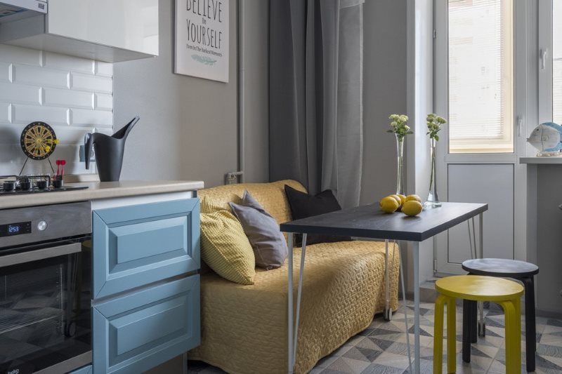 Sofa bọc trong phòng khách nhà bếp nhỏ