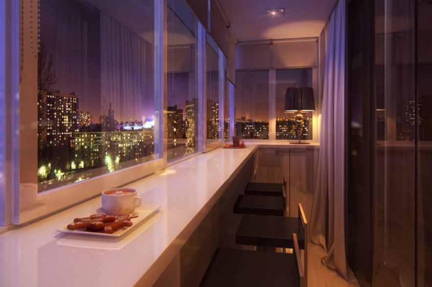 kitchen combined with a balcony design photo