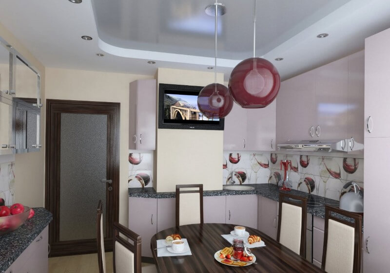 kitchen design with air duct and tv