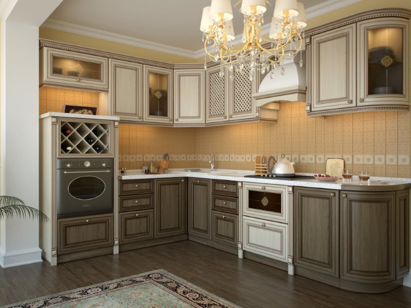 Γωνιακή κουζίνα με προσόψεις δύο τόνων