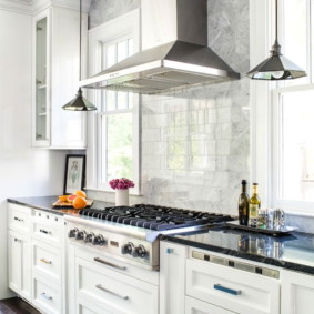 Open hood in the kitchen of a private house