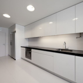 Linear kitchen with smooth facades