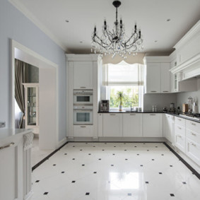 Glossy floor in a large kitchen