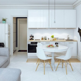 Bếp = phòng khách màu trắng