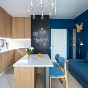 Phân vùng phòng khách nhà bếp màu