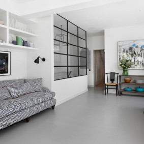 Sàn nhà màu xám trong phòng khách nhà bếp