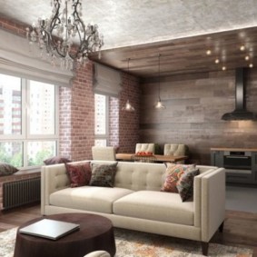 Đá và laminate trong một nhà bếp kiểu gác xép