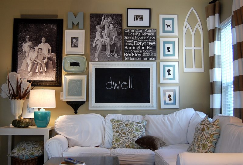 Trang trí hình ảnh của bức tường trong phòng khách nhà bếp