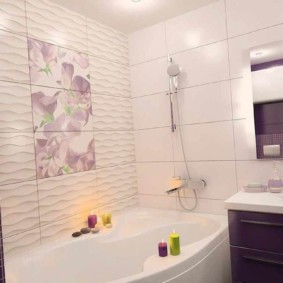 Ceramic tile with 3d effect on the bathroom wall