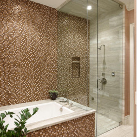 Mozaic maro pe peretele din baie