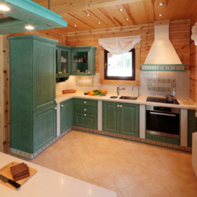 kitchen in a wooden house photo
