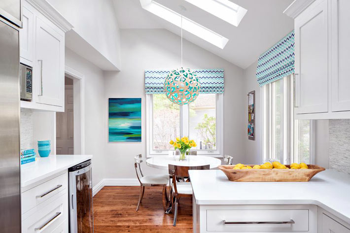idéias de decoração de cozinha de duas janelas