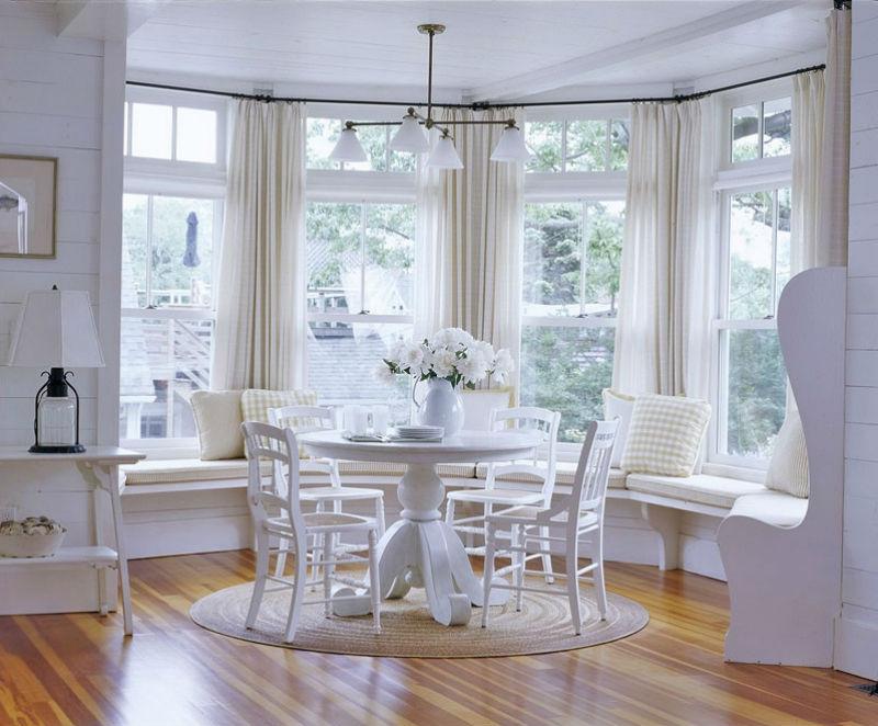 kitchen with bay window white furniture