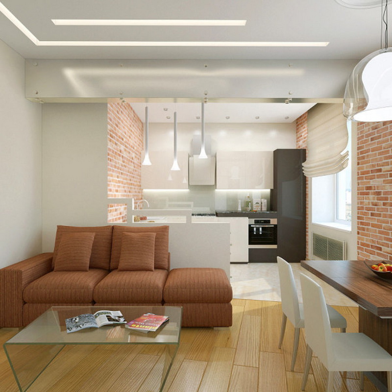 кухня, комбинирана с дизайна на фото залата