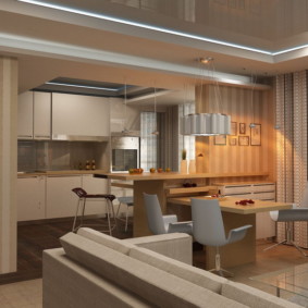 кухня, комбинирана с дизайнерска фото хол