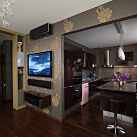 кухня, комбинирана с дизайна на идеите за зала