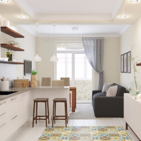 кухня, комбинирана с интериора на залата