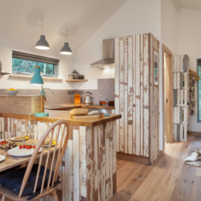 kitchen in a wooden house
