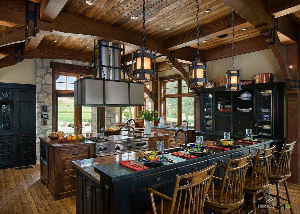 kitchen in a wooden house ideas options