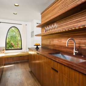 kitchen in a wooden house interior