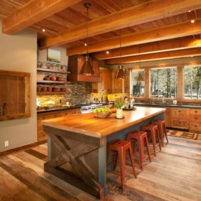 kitchen in a wooden house types of photos