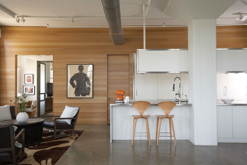 Trang trí tường laminate trong phòng khách nhà bếp