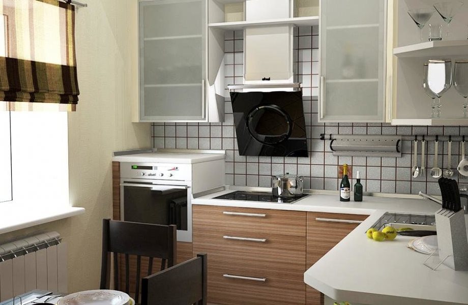 Σε σχήμα L σε μια μικρή κουζίνα