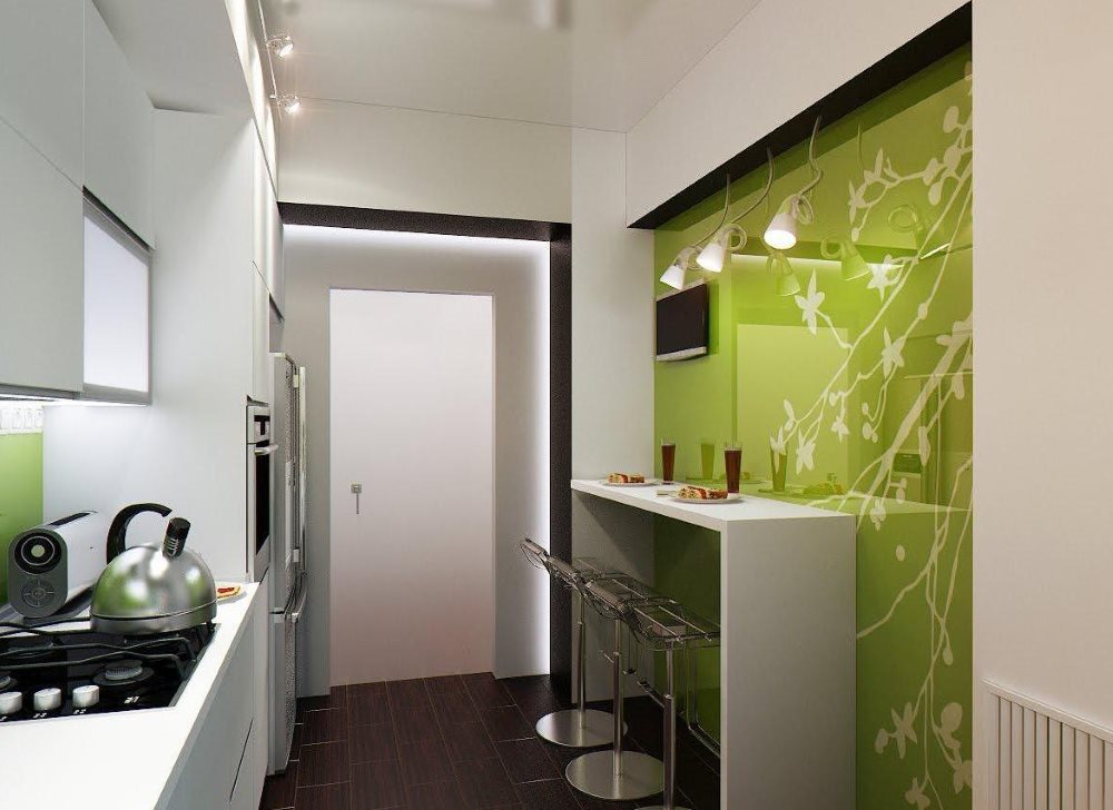 Σχεδιασμός μικρής κουζίνας με στενό σχήμα