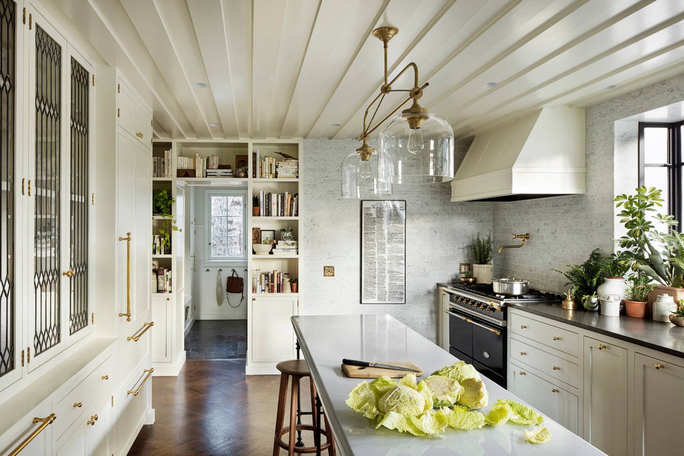 kitchen in a wooden house with an island