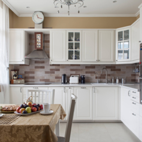 arrangement of furniture and appliances in the kitchen photo design