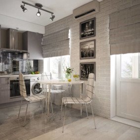 arrangement of furniture and appliances in the kitchen in Khrushchev