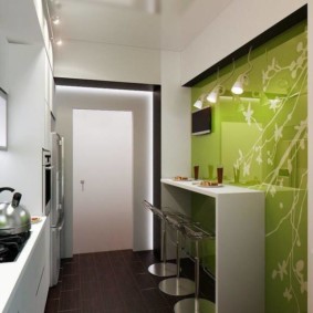 arrangement of furniture and appliances in the kitchen