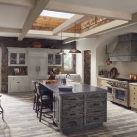 spacious kitchen in a wooden house