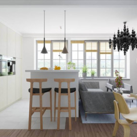 combinație de gresie și laminat în ideile interioare ale bucătăriei