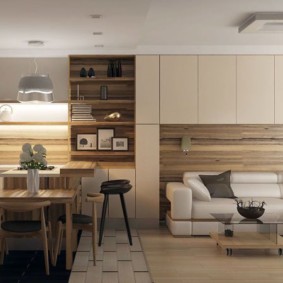 combinație de gresie și laminat în ideile interioare ale bucătăriei