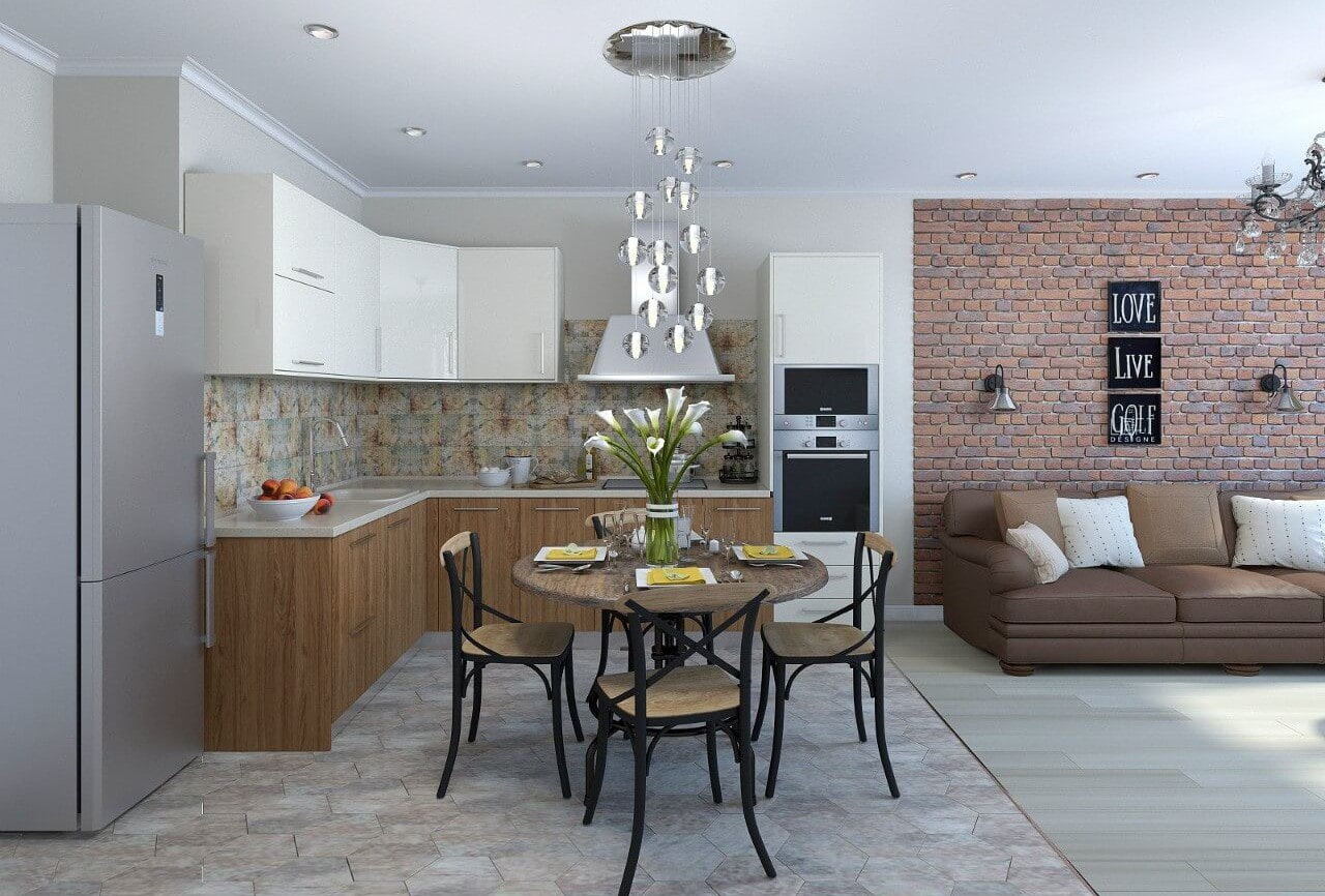 combinând plăci și laminate în designul fotografiei de bucătărie