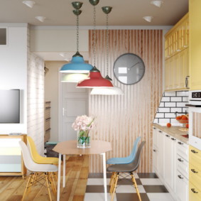 combinație de gresie și laminat în ideile de design de bucătărie