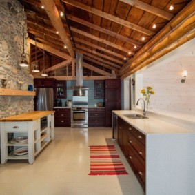 modern kitchen in a wooden house