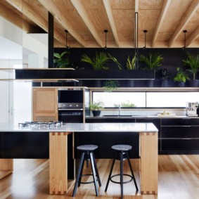 stylish kitchen in a wooden house