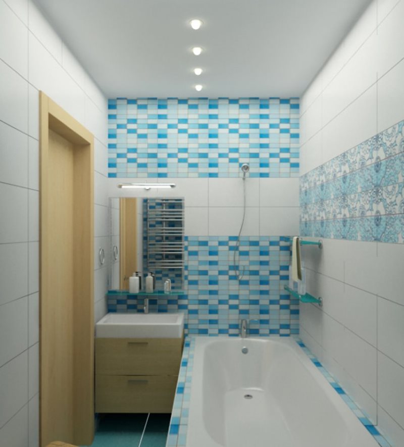 Spotlights on white bathroom ceiling