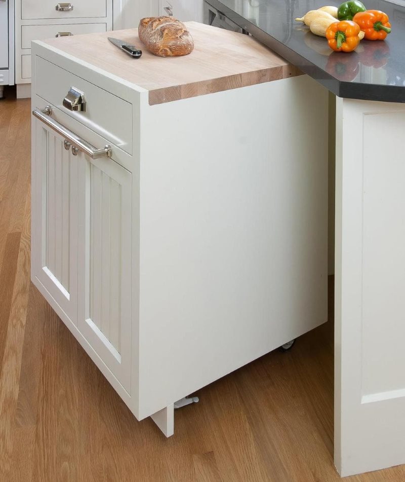 Gabinete con ruedas debajo de la encimera de la cocina